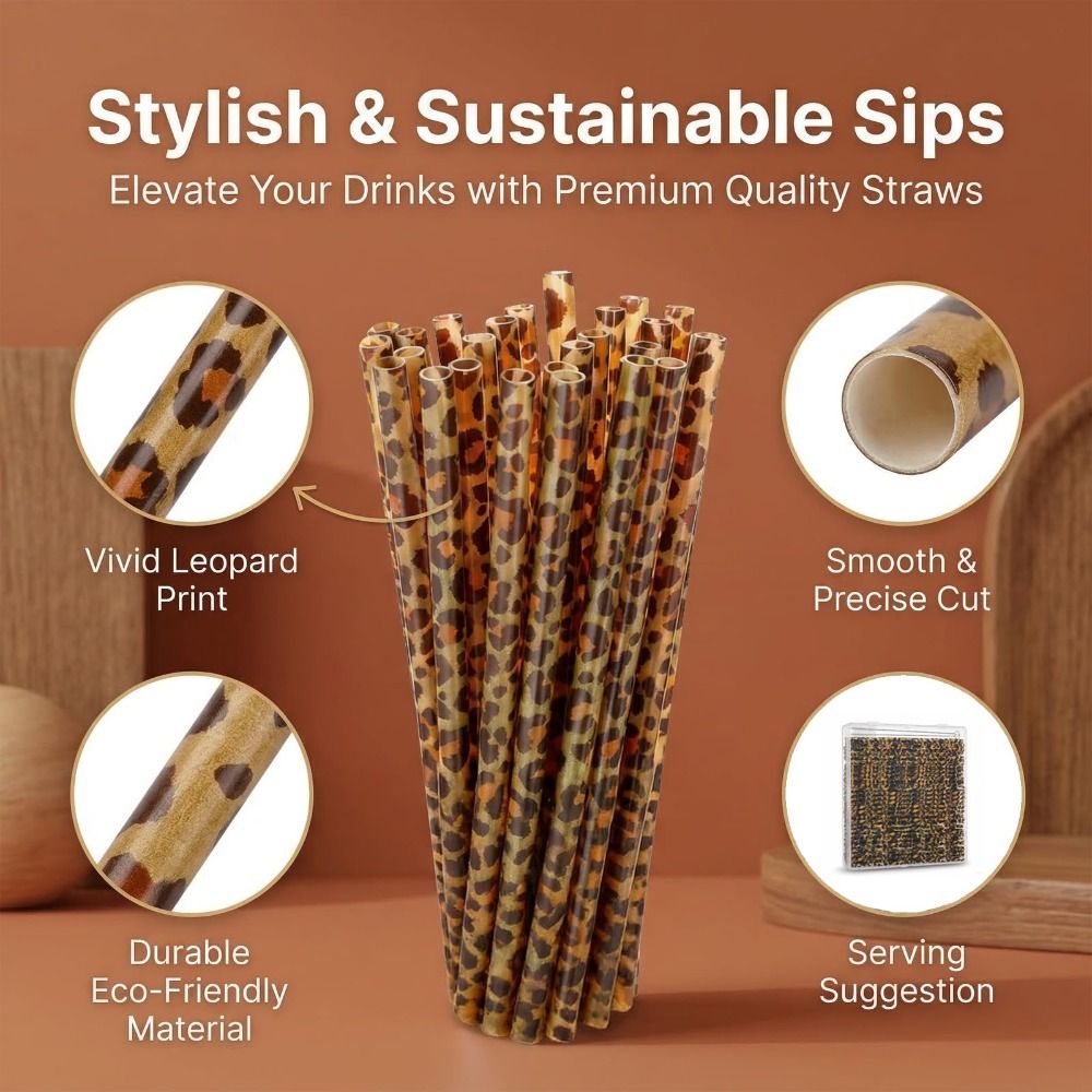 Reusable Straw - 트렌디한 레오파드 프린트 음료 빨대 친환경