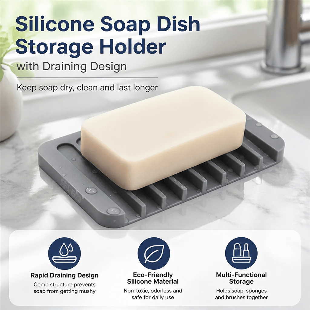 Eco Sponge - 실리콘 비누 접시 배수 홀더 욕실