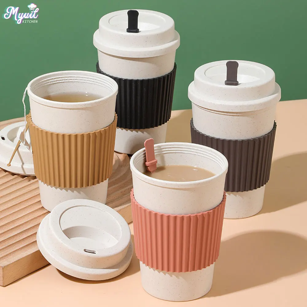 Reusable Straw - 뚜껑이있는 450ML 커피 컵 밀짚 재사용