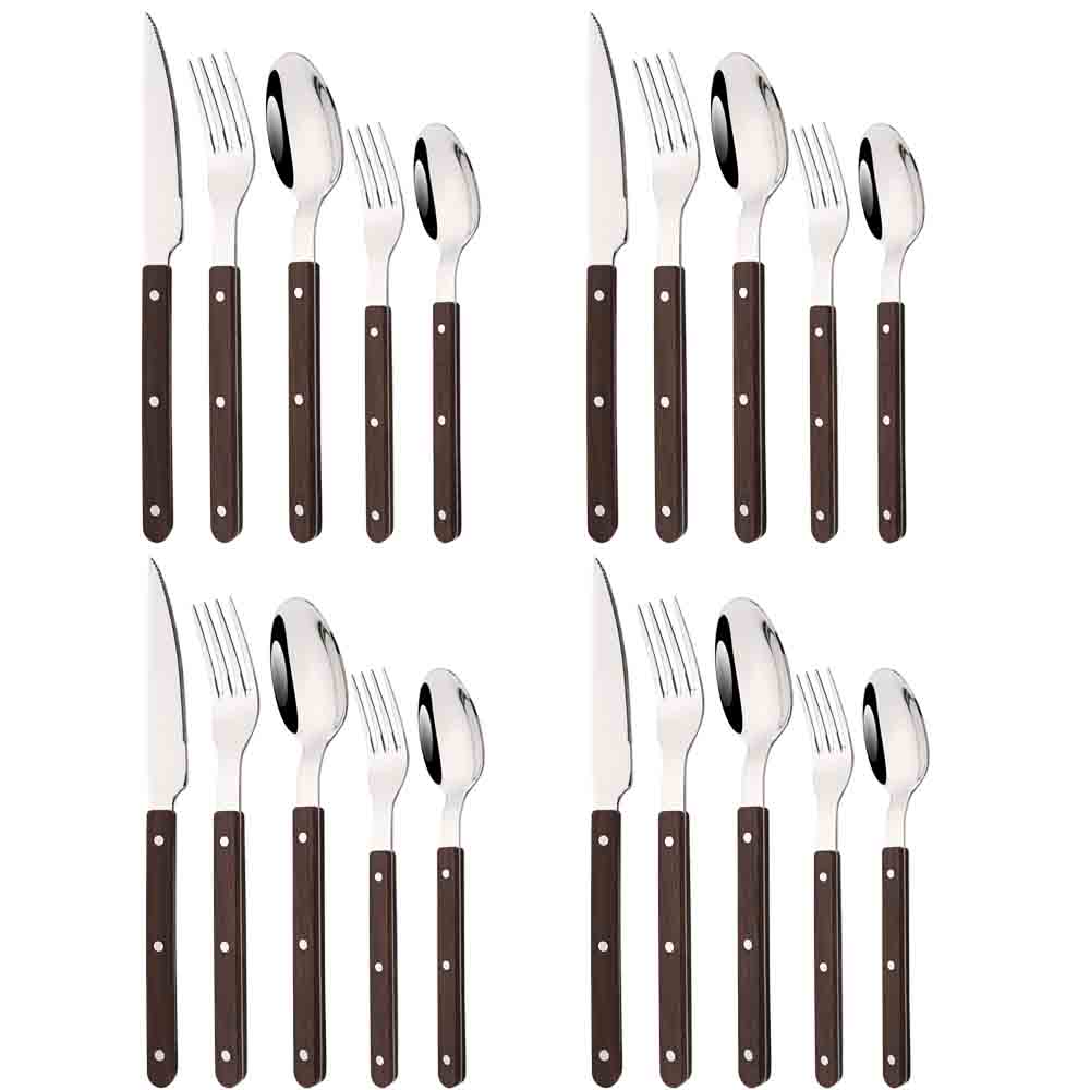 Bamboo Cutlery - 모조 목재 실버 식기 세트, 서양