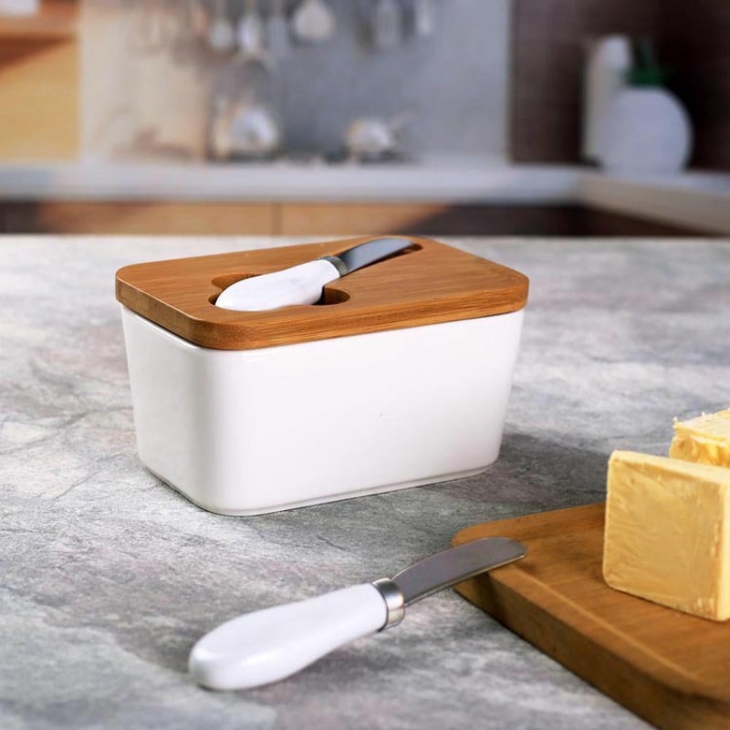 대나무 커버가 있는 심플한 세라믹 버터 접시, 직사각형 - Bamboo Cutlery 리뷰 및 가격