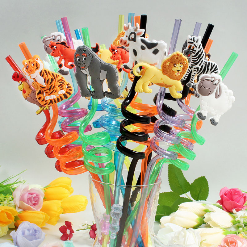 만화 동물 테마 빨대 12팩, 재사용 가능, 생일 파티 - Reusable Straw 리뷰 및 가격